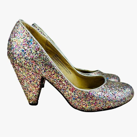 Urban Outfitters Y2K Rainbow Glitter Sparkle Round Toe Pumps Heels - Picture 3 of 7